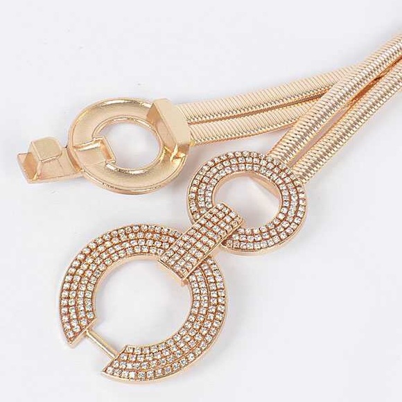 Gold Rhinestone Elastic Waist Corset Statement Belt